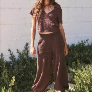 Free People Textured Knit Collared Short Sleeve Set